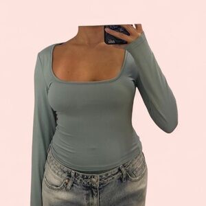 SHEIN Sage Green Long Sleeve Bodysuit